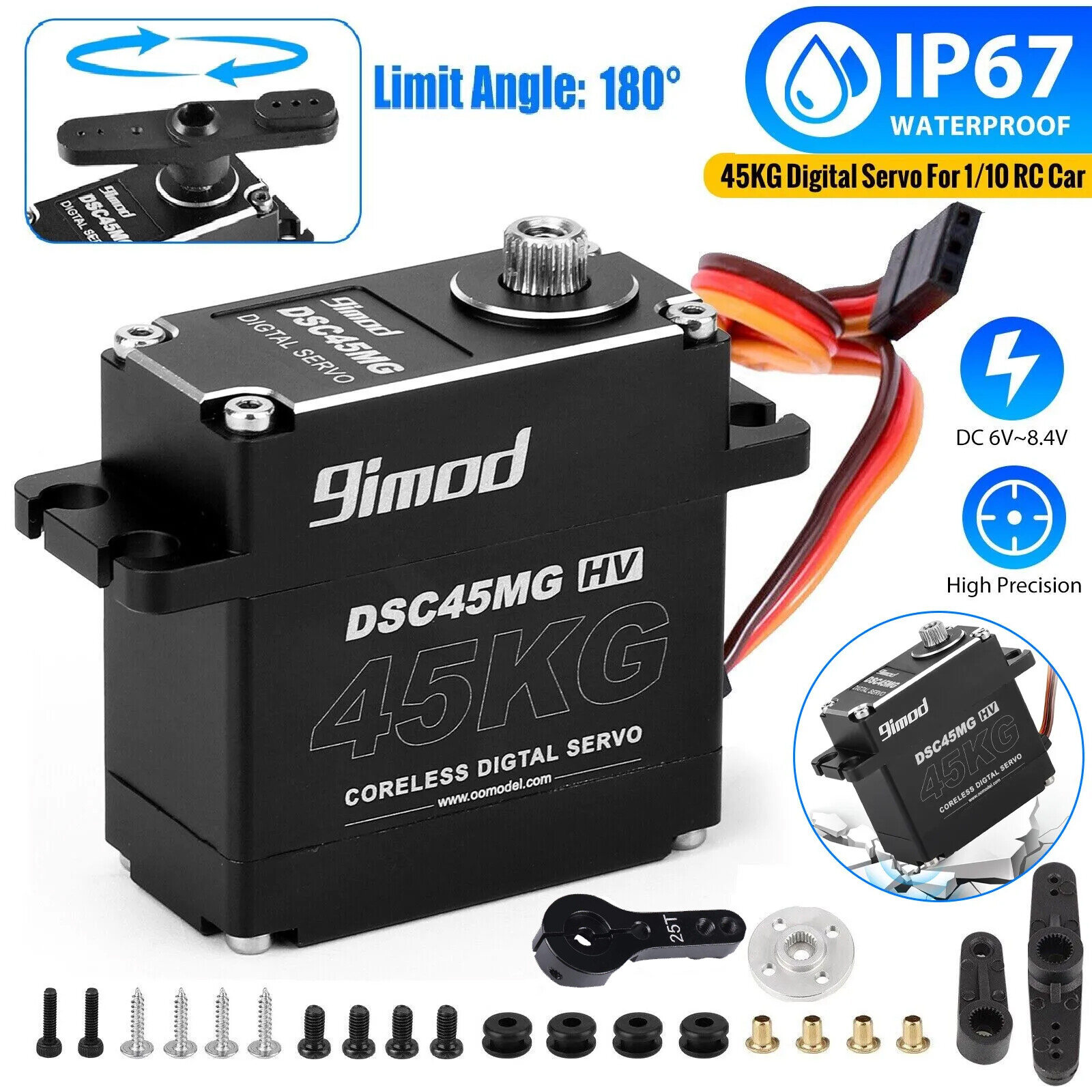 45KG Waterproof Digital Servo Metal Gear High Torque &Speed Steering for 1/10 RC