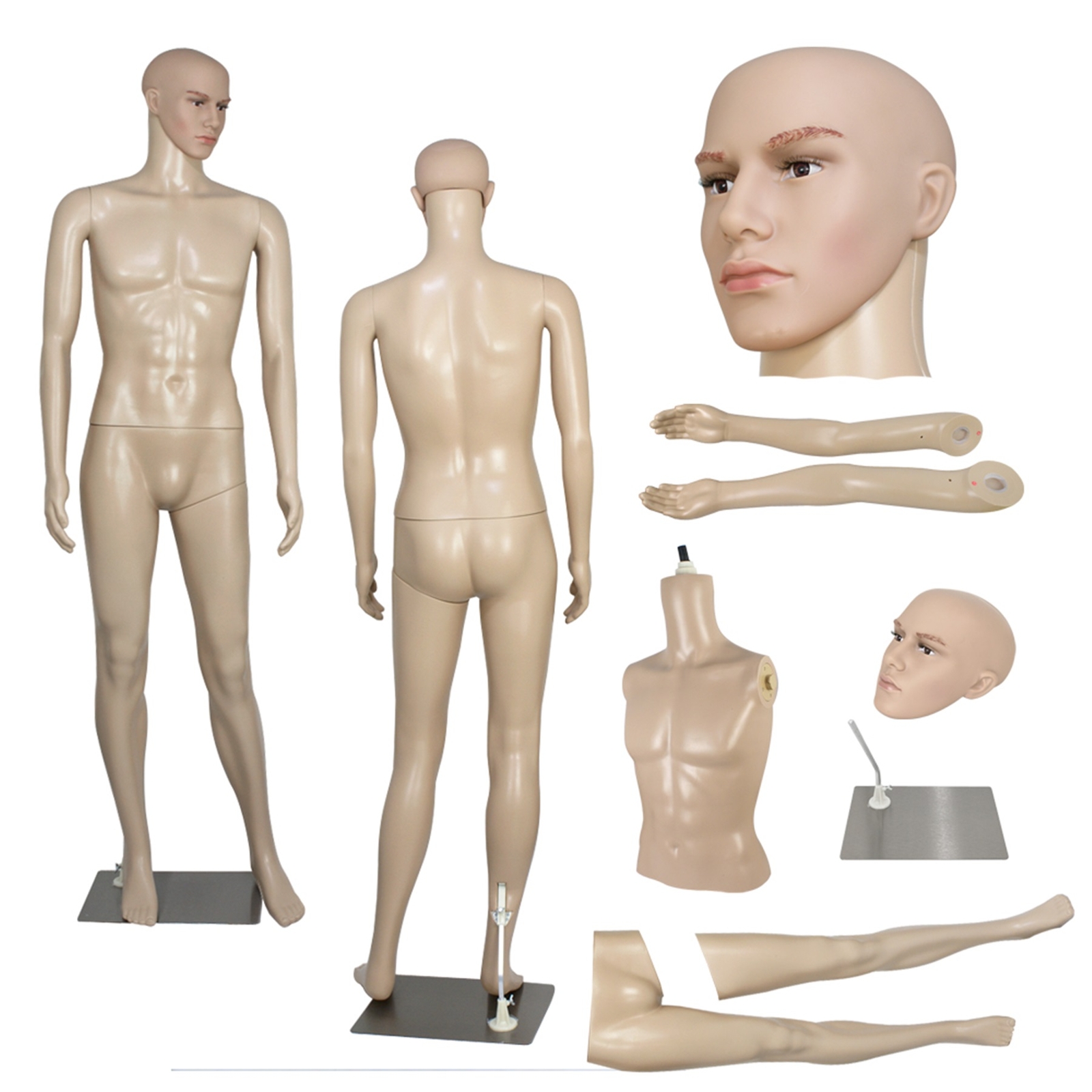 Mannequin Full Body Dress Form 72.4" Adjustable Realistic Male Mannequin w/Base