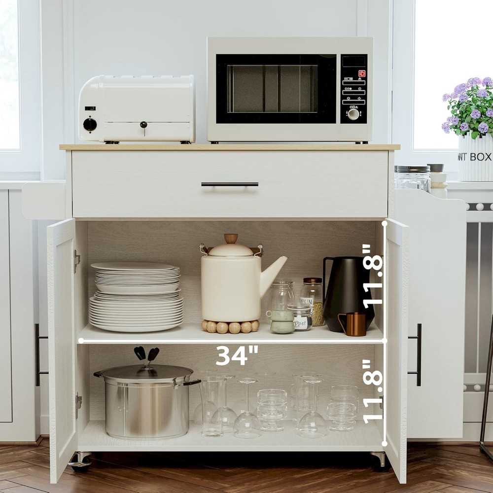Kitchen Island with Storage, Rolling Kitchen Island on Wheels with Drop Leaf, 3
