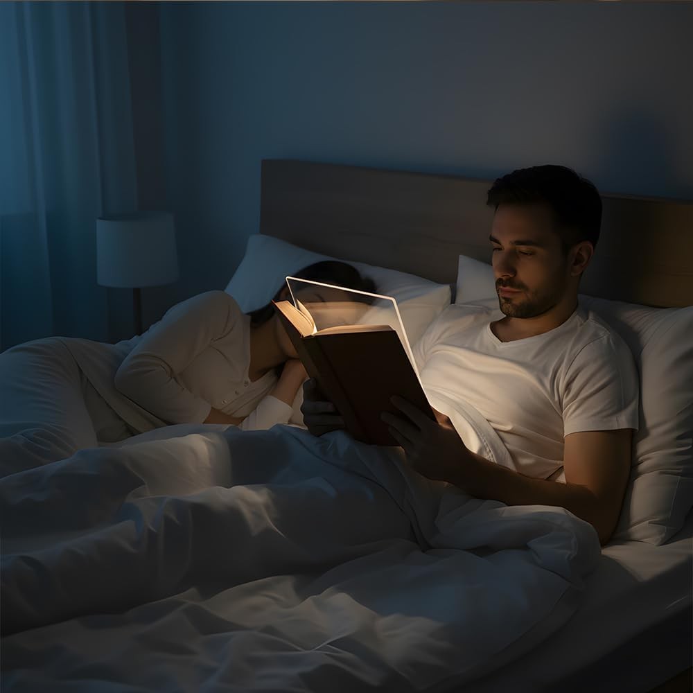 Rechargeable Flat Book Light: Transparent LED, 3 Color Modes, Brightness & Timer