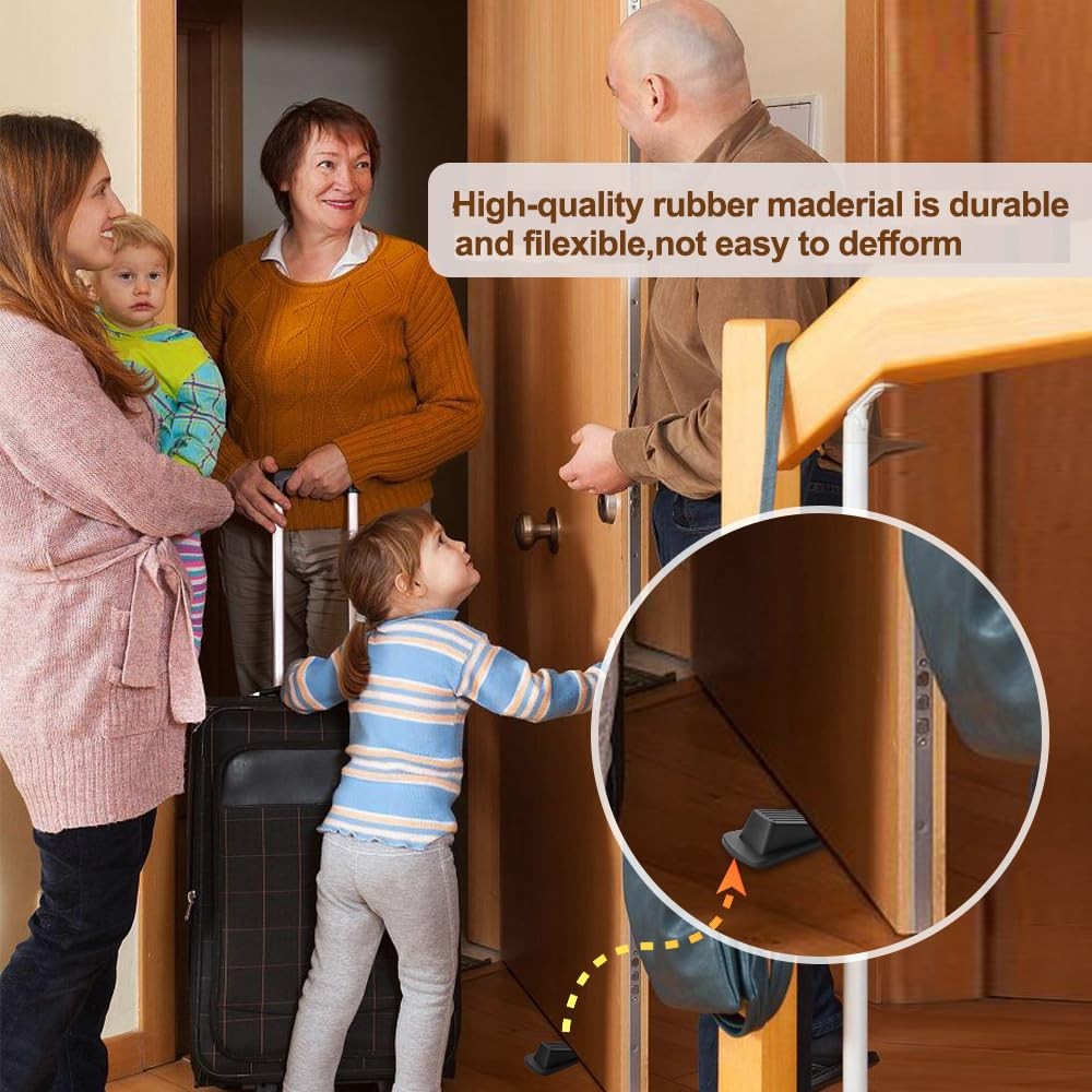 4 PCS Rubber Door Stop Wedge Stopper Non Slip Stackable Adhesive Bracket Black