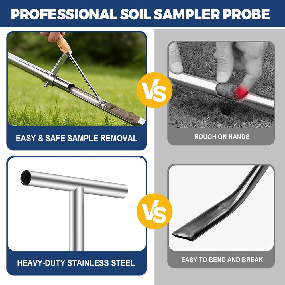 36 Inch Soil Sampler Probe, Stainless Steel Soil Core Sampling Tool with T-Handl