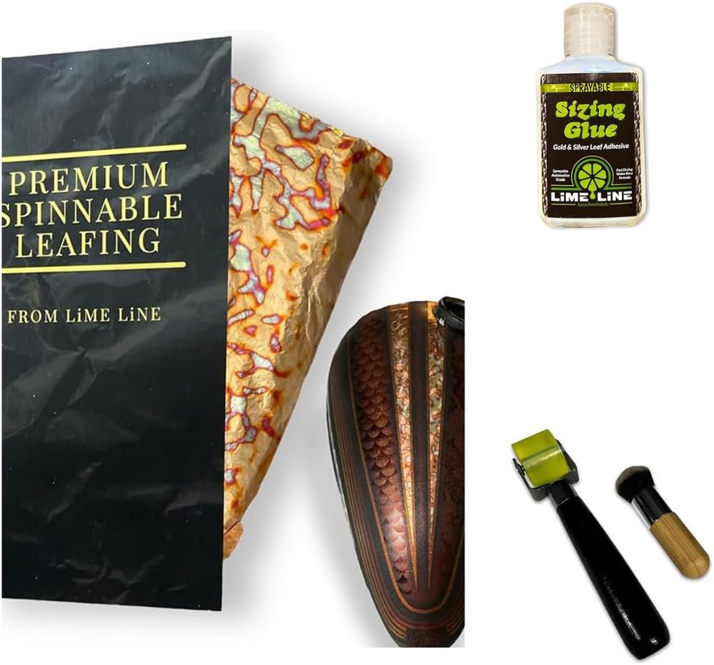 Spin-Able Automotive Grade Metal Varigated Leafing Sheets + Sizing Glue + Roller