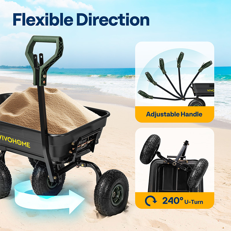 4 Cu.Ft 660lbs Wheelbarrow Garden Cart Dump Wagon Handle Attach to ATV Tractor