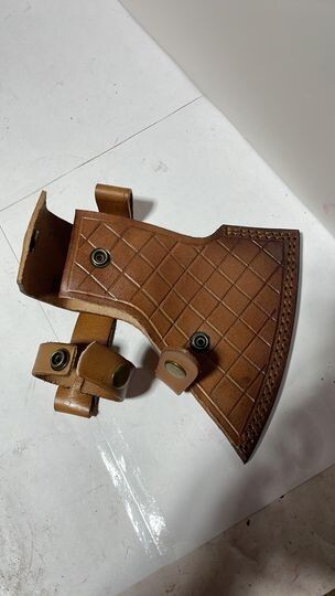 Custom Connie Bay pattern damascus throwing hatchet with sheath!