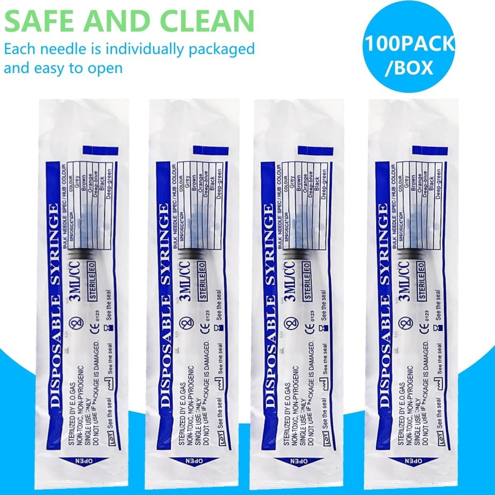 100 Pack 3ml/cc Plastic Luer Lock Syringes - Liquid Measuring & Dispensing Tools