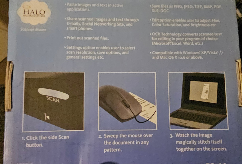 Halo Scanner Mouse HALO-118 Portable Handheld Document Scanner Mouse | Open Box