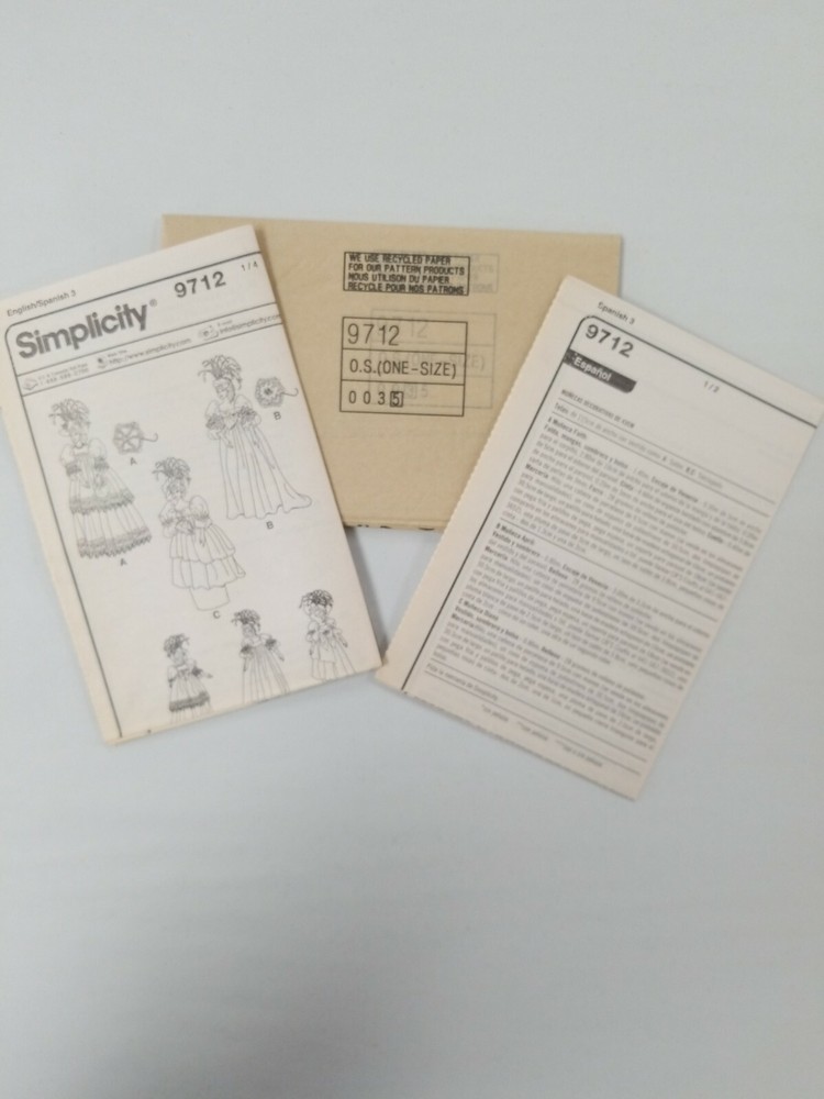 Simplicity Decorative Doll Clothes Pattern 9712 Size 17" UNC