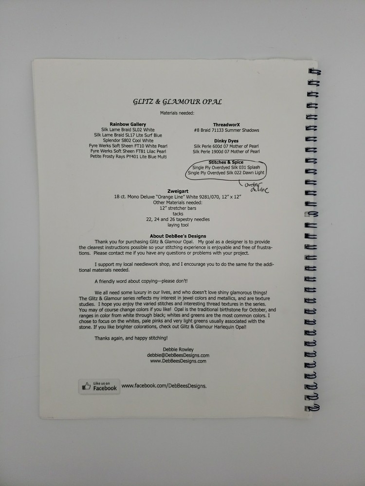 DebBee's Designs DD-180C Glitz & Glamour Opal Canvaswork Chart