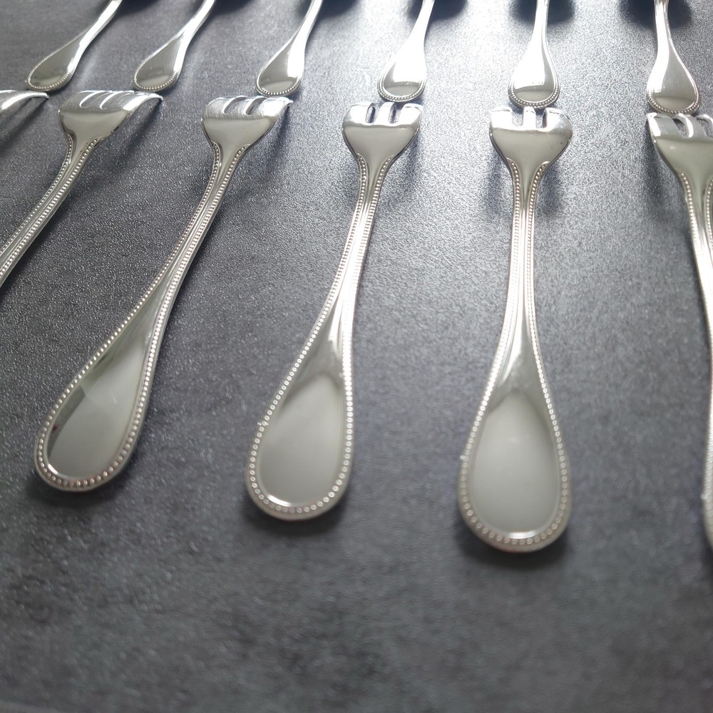 Christofle Perles 12pcs Silverplate Flatware Cake Fork Coffee Spoon Excellent