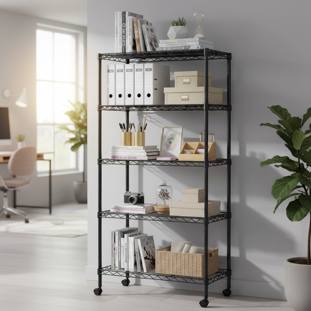 Multipurpose 5-Tier Wire Shelving - Heavy-Duty 1500 lb Capacity, Easy Assembly