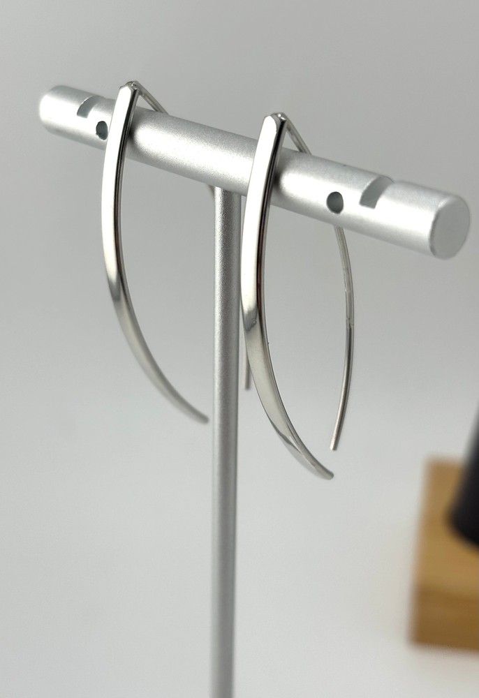Rhodium Plated Flat Long Wire Earrings