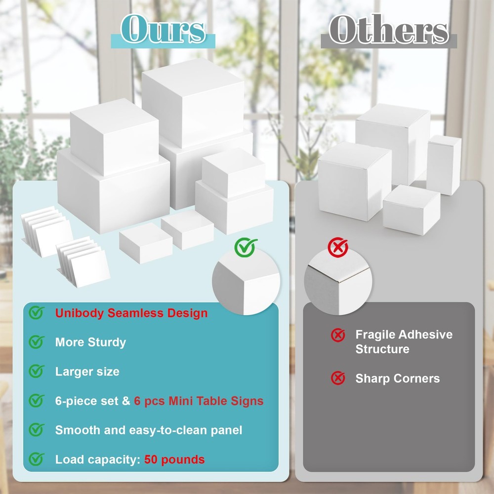 6 Pcs Large Buffet Risers for Buffet Table, White Risers for Display for Food...