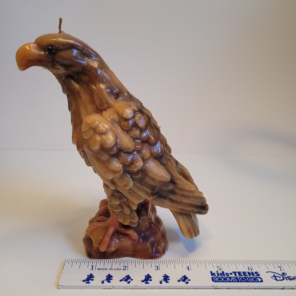 Vintage Solid Wax Bald Eagle Sculpted Candle 7" Tall Never Lit Nice See Descript