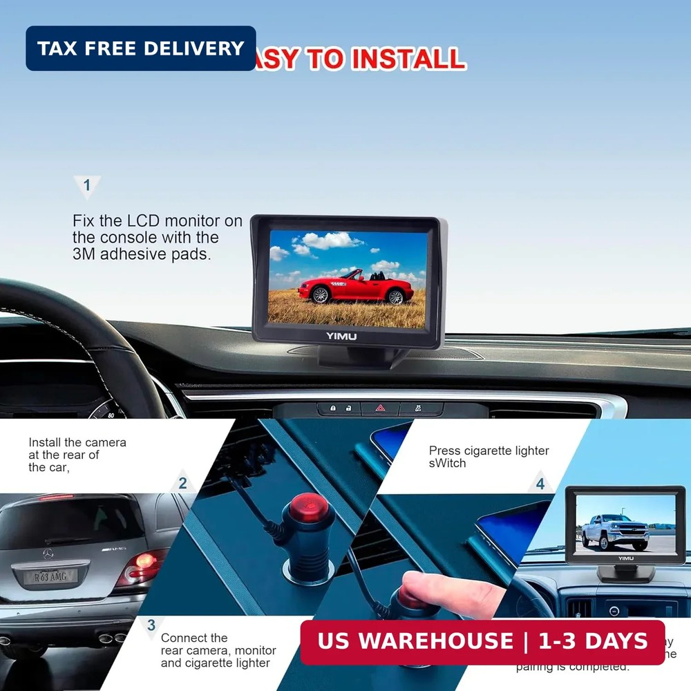 YIMU Backup Camera System with License Plate Backup Reverse Camera, Easy Install