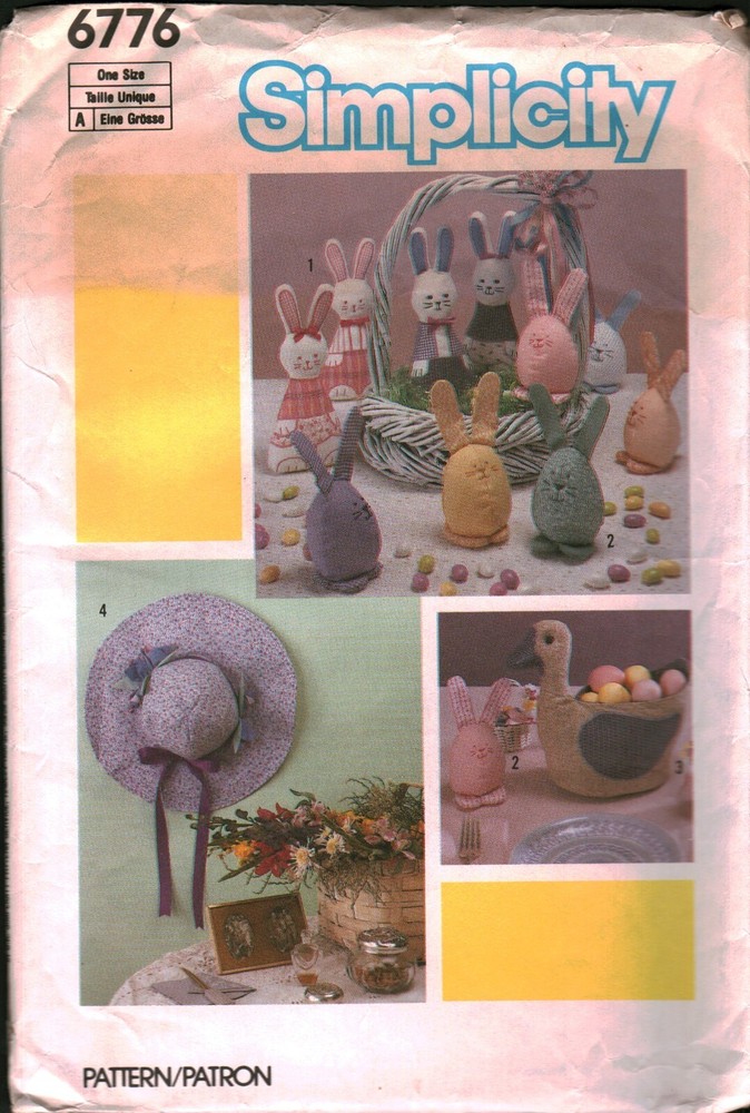 6776 Vintage Simplicity Sewing Pattern Stuffed Decor Package Bunnies Duck Basket