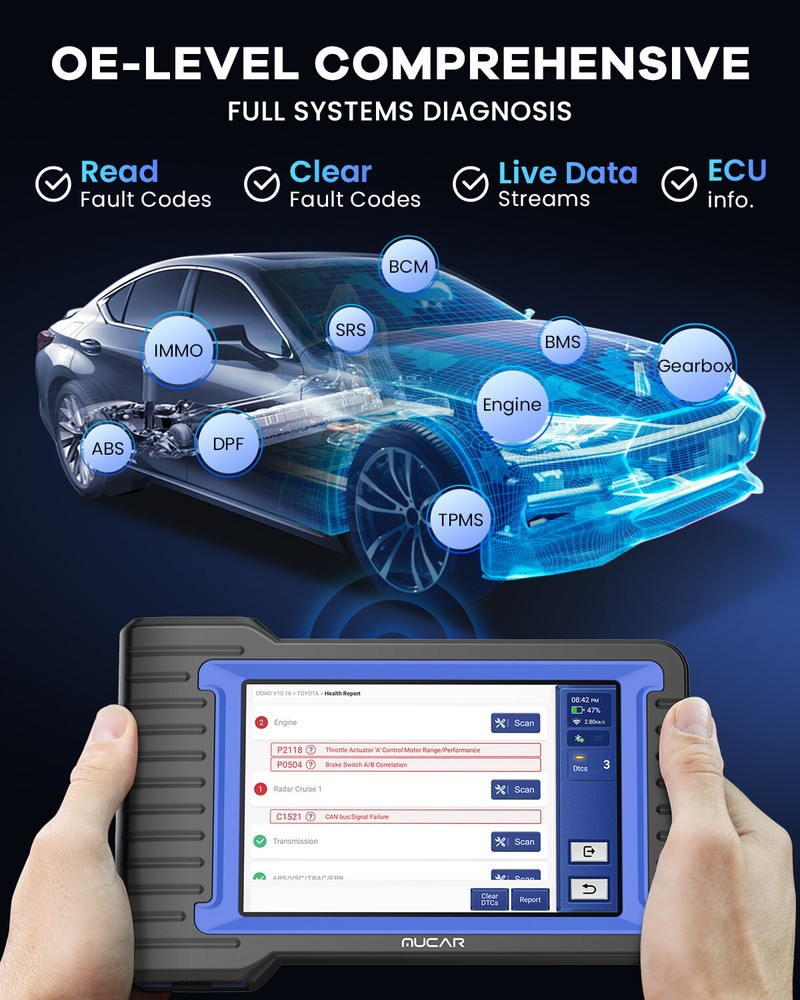 MUCAR VO7 Bluetooth OBD2 Scanner Bi-directional Scan Tool Full System Diagnostic