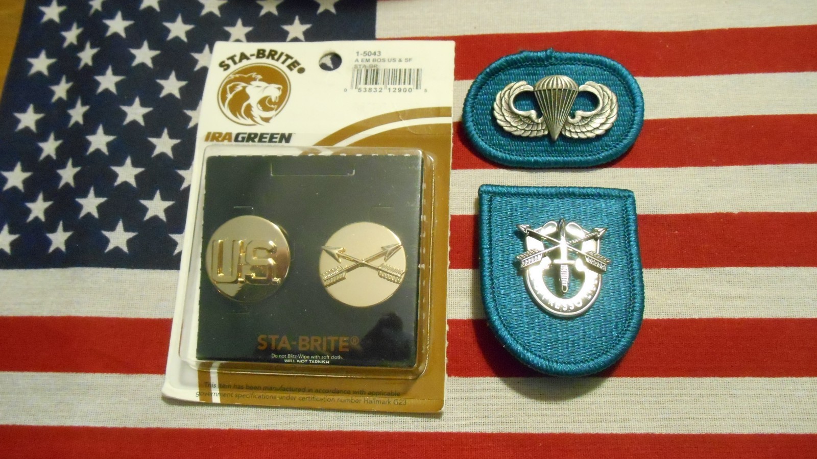 19th Special Forces EM BOS 22k Collar Insignia & Beret Flash w/DUI G23