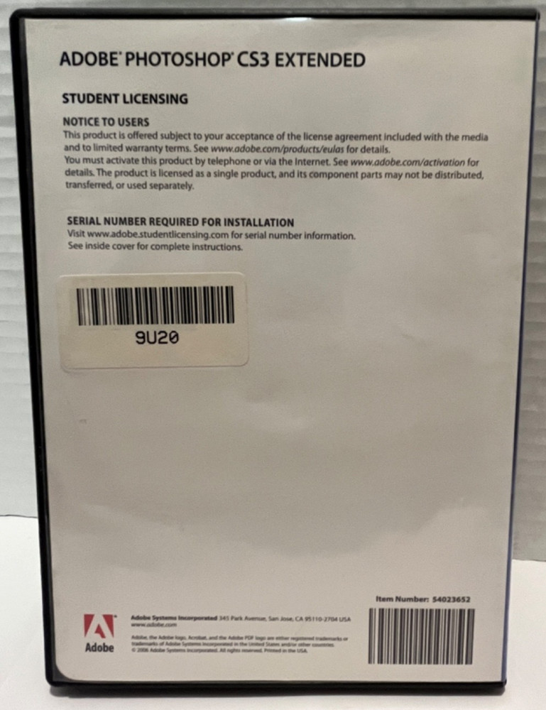 Adobe Photoshop CS3 Extended Mac Student Licensing – Untested w/ Discs & Case