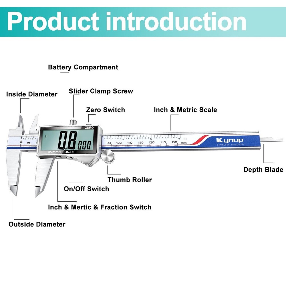 Kynup Digital Caliper, Caliper Measuring Tool with Large LCD Screen, Micromet...