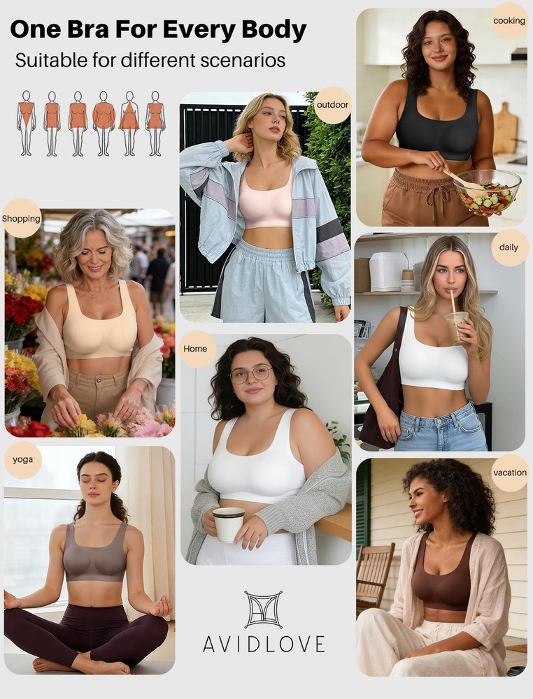 Avidlove Women's Comfy Pullover Wireless Bra Seamless XX-Large, Nude
