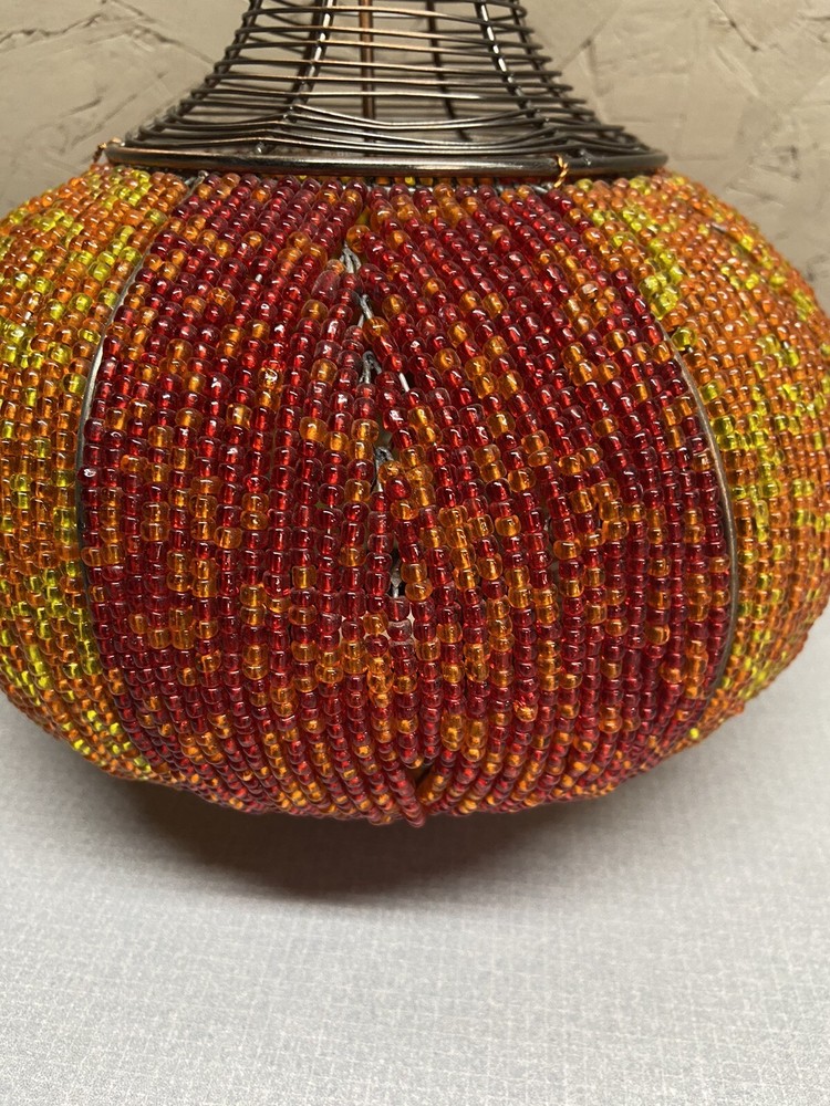 Beaded Orange & Yellow Beaded Round Tea Light Holder