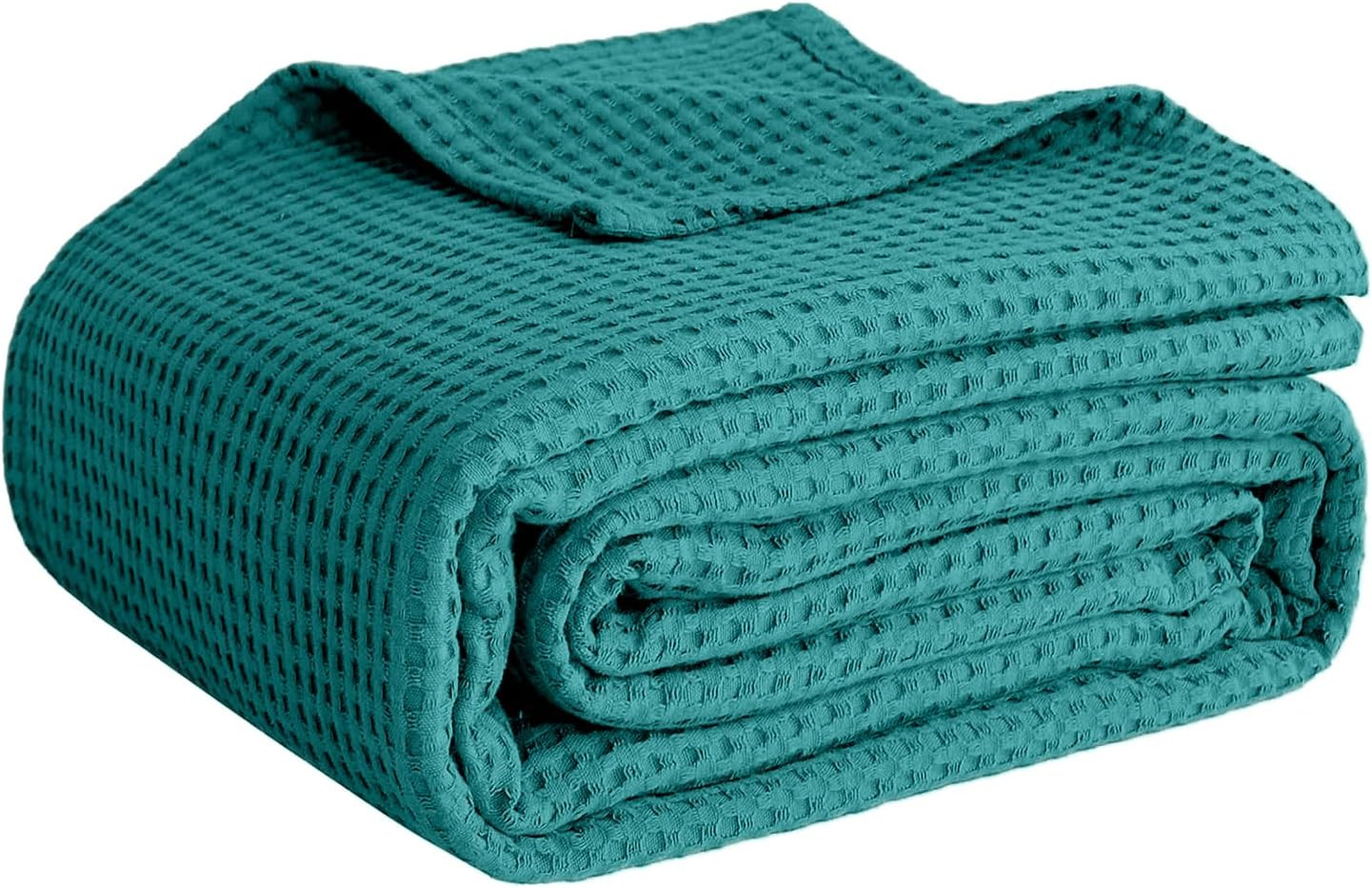 100% Cotton Waffle Weave Blanket  Lightweight Soft Teal Throw 50 x 60