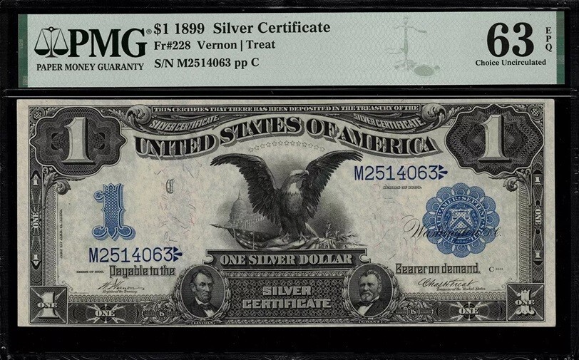 1899 BLACK EAGLE SILVER NOTE CHOICE UNCIRCULATED EXCEPTIONAL PAPER QUALITY PMG63