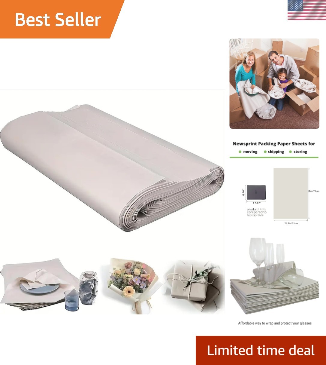 Brand New Large Packing Paper Sheets for Moving - 31" x 21.5" - 50 Pack, News...