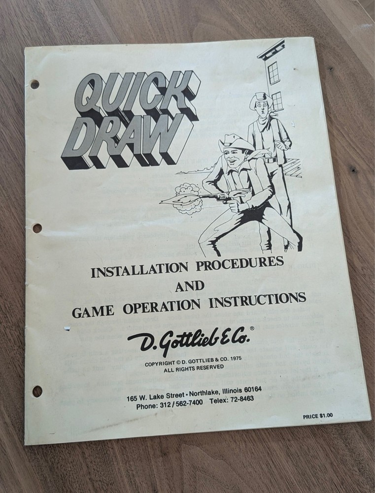 ORIGINAL Gottlieb QUICK DRAW Schematic with Procedures and Instructions manual