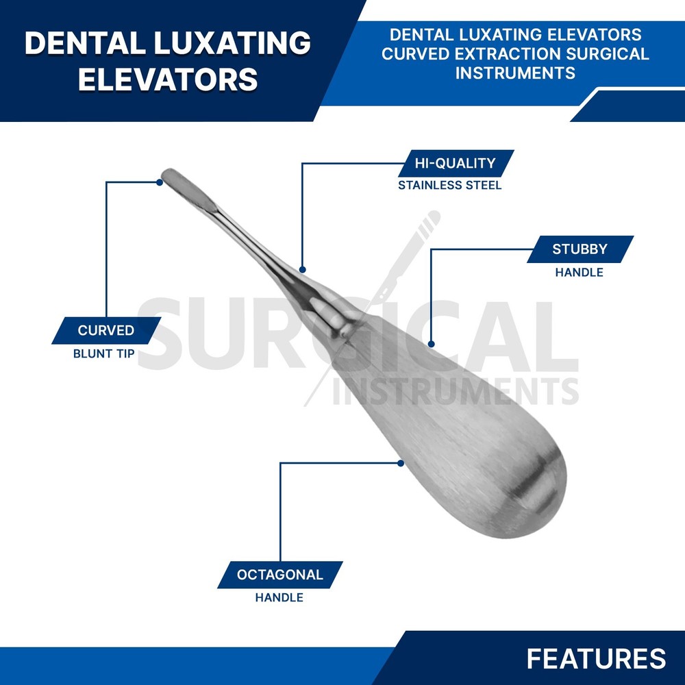 4 Curved Luxating Elevators Set Dental Oral Instruments Stainless German Grade