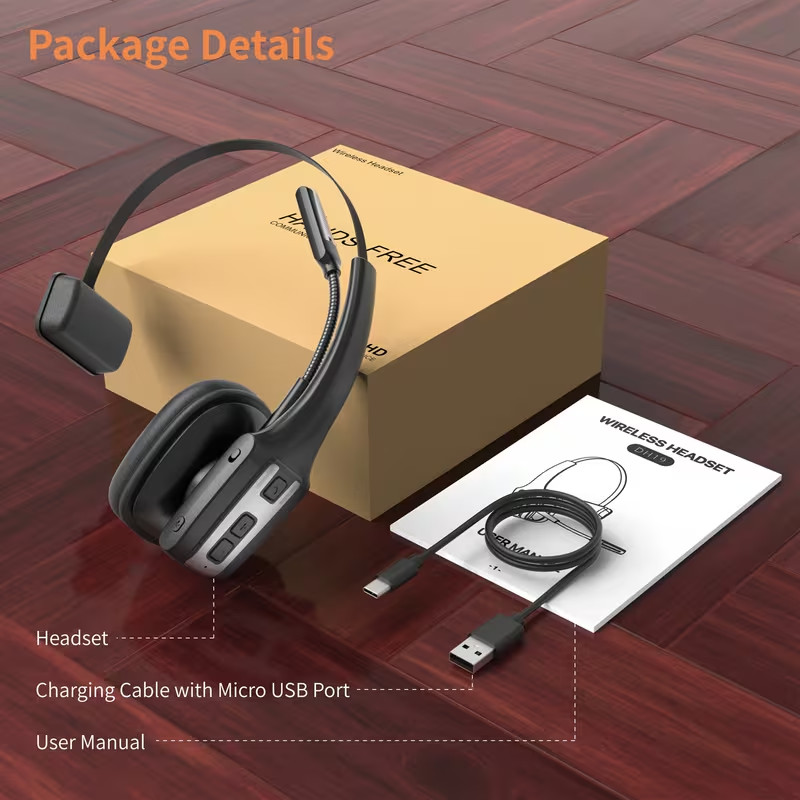 AI Trucker Headset Wireless Bluetooth 5.2 Noise Cancelling Mic For Phones PC US