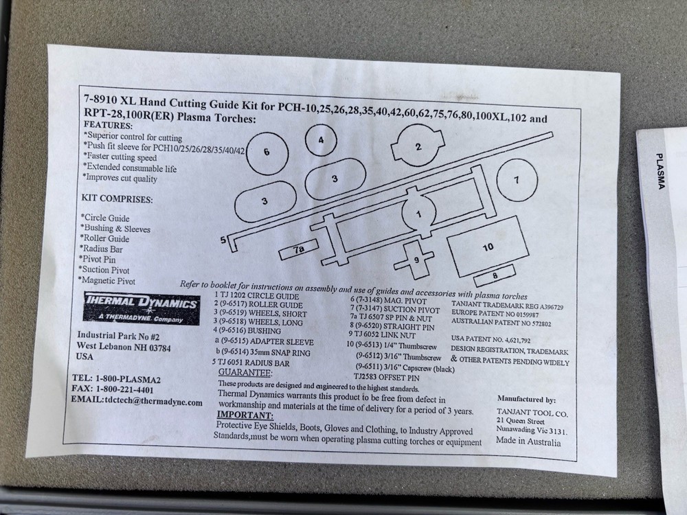Thermal Dynamics 7-8910 Plasma Hand Cutting Guide Kit With Case Incomplete