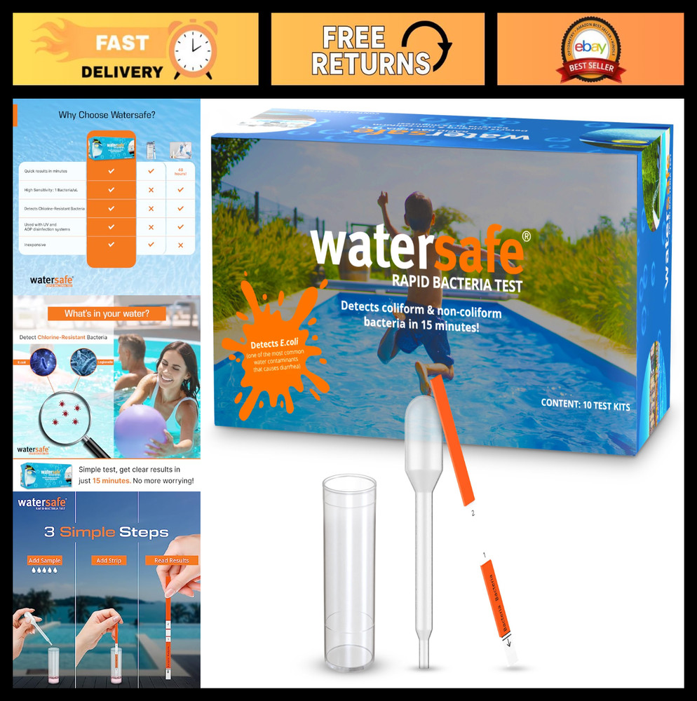 Rapid Bacteria Test for Pool & Spa - Detects E. coli, Salmonella, 10 Pack