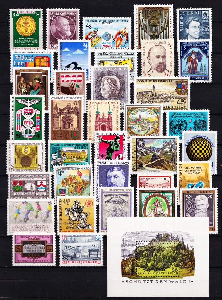 AUSTRIA . 1985 Year Set - 36 stamps + 1 sheet . Mint Never Hinged