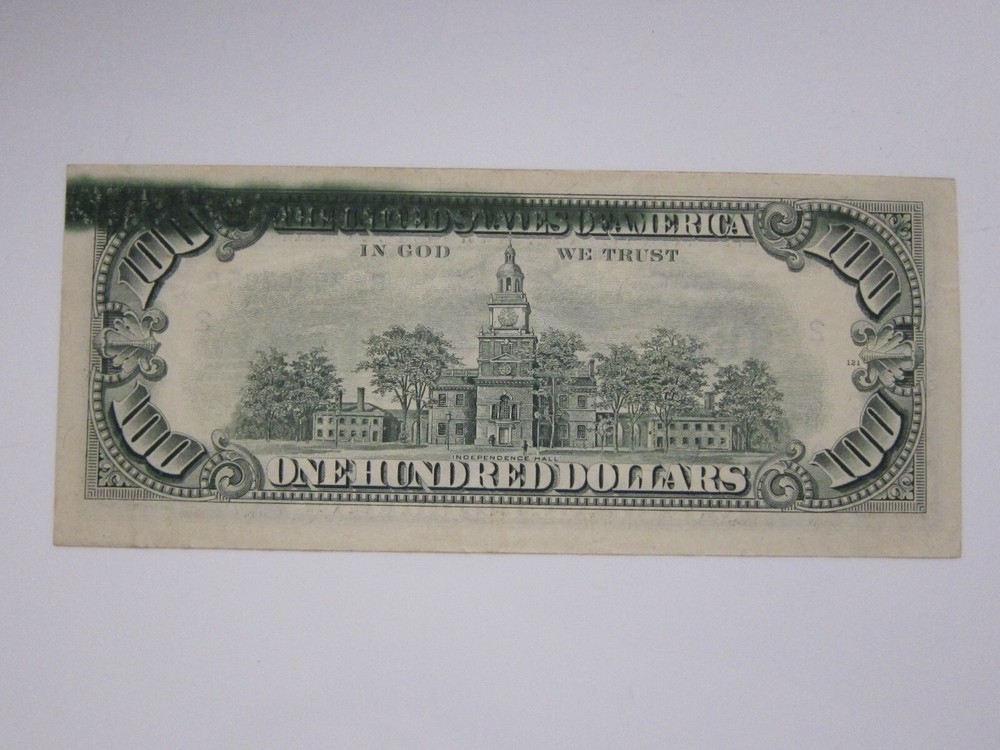 1988 $100 Printing Error on Back #B92520735C