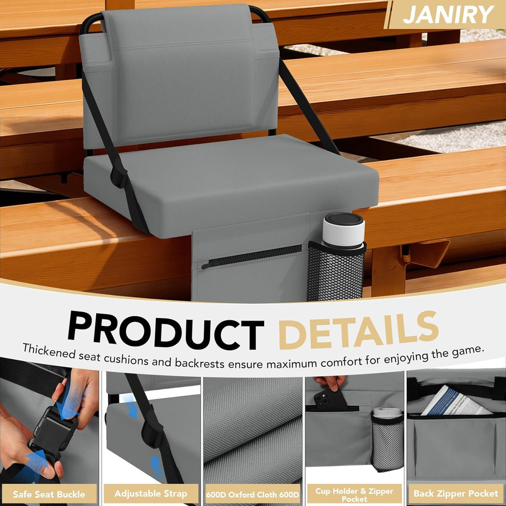 Stadium Seats with Back Support 1PACK Adjustable Bleacher Chairs with Back and C