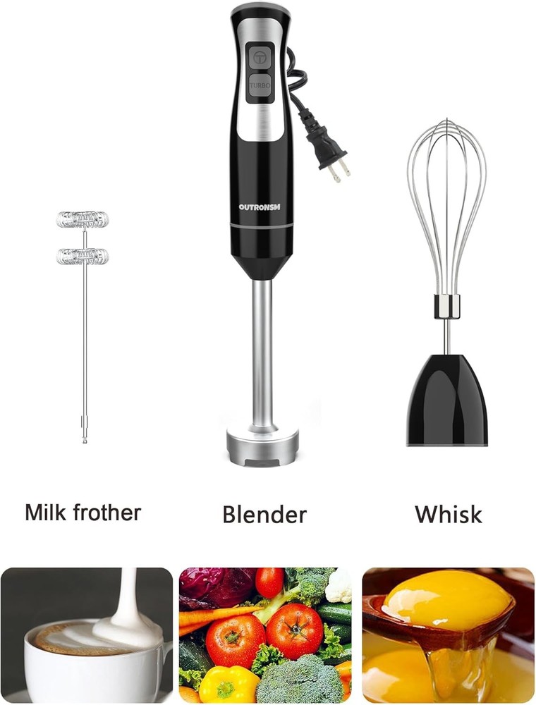 Immersion Blender Handheld, Hand Blender with 4-point thickened SS blades
