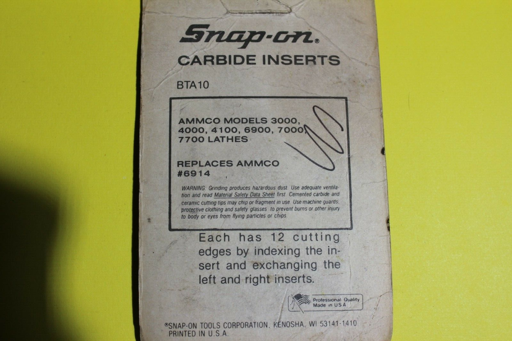 RARE VINTAGE SNAP ON TOOLS # BTA 10 CARBIDE INSERTS