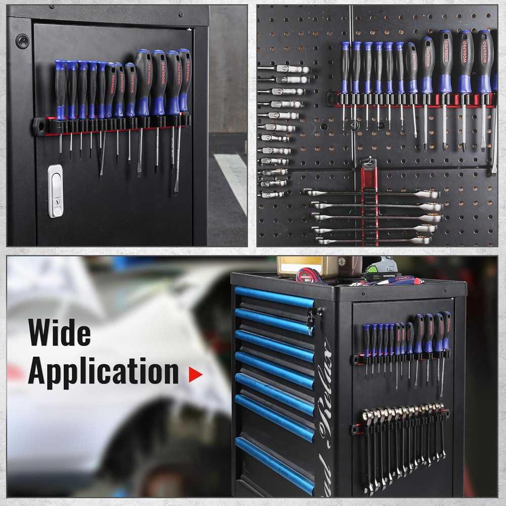Wall-Mounted Magnetic Tool Storage Rail Organizer for Garage and Workshop