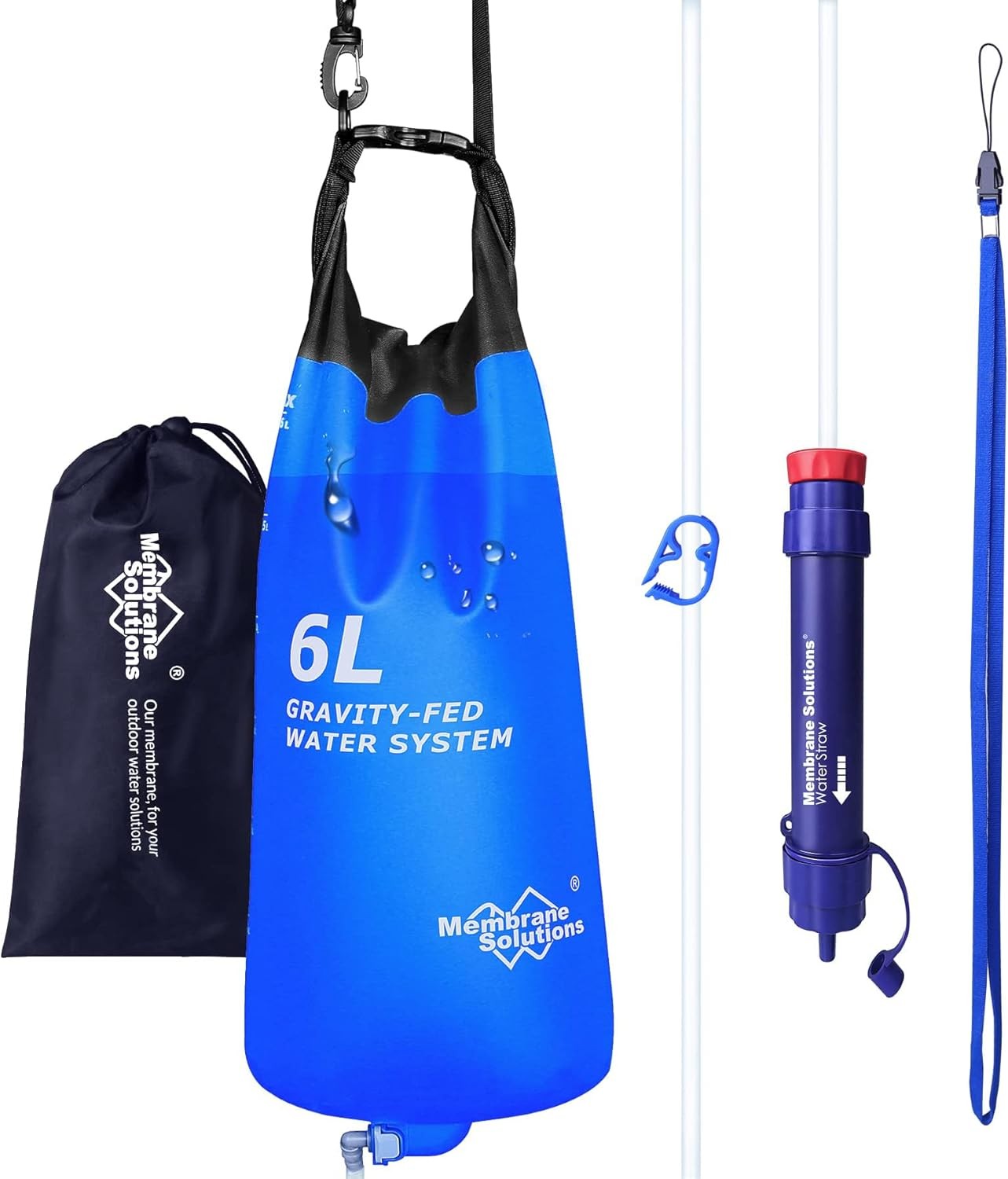 6L Gravity Water Filter Straw,Survival Camping Water Purifier System|Water Pouch