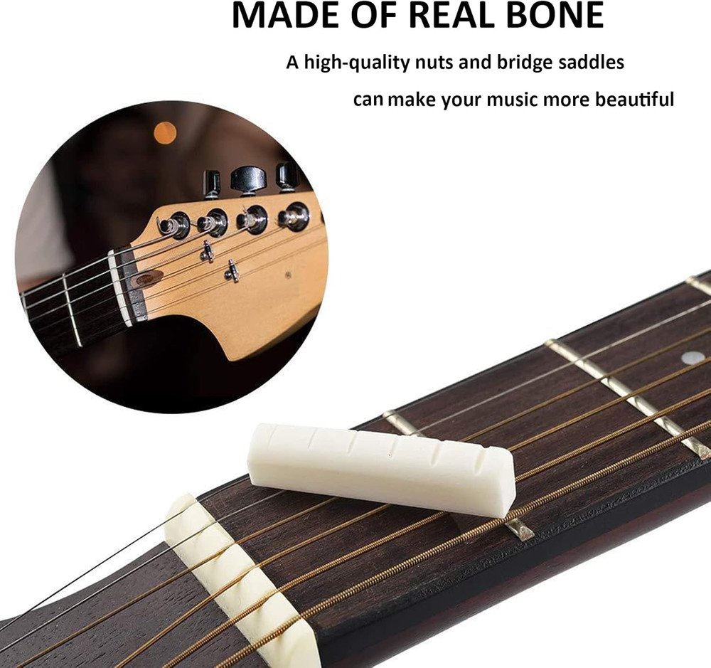 2 Sets 4Pcs 6 String Acoustic Guitar Bone Bridge Saddle and Nut Made ...