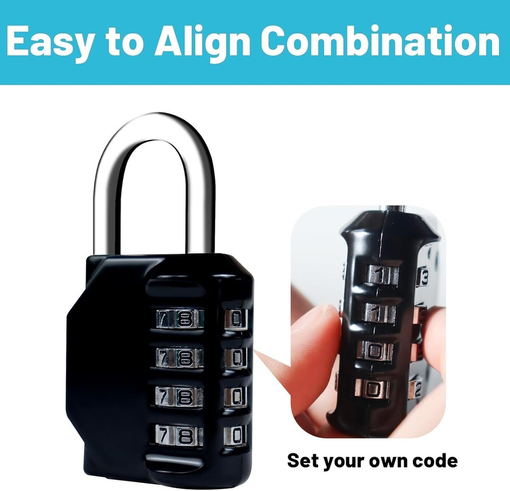Robust 4-Digit Combination Lock for Lockers, Gates & Outdoor Use - Easy Setup
