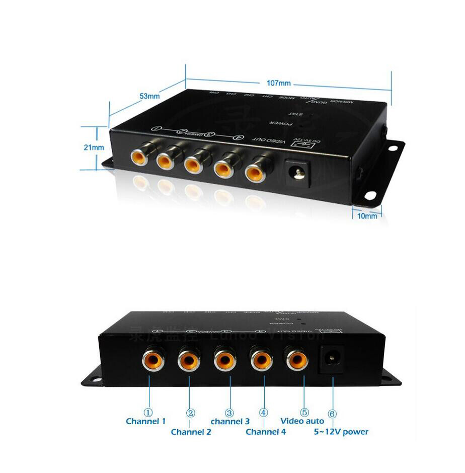 Car 4 Way camera 4 View Video Switch Parking Camera Split-Screen Image Control
