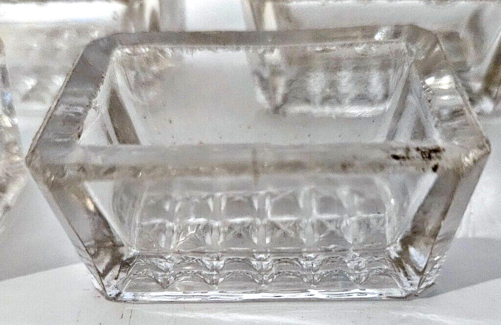 4 Vintage Rectangular Clear Glass Open Salt Cellars