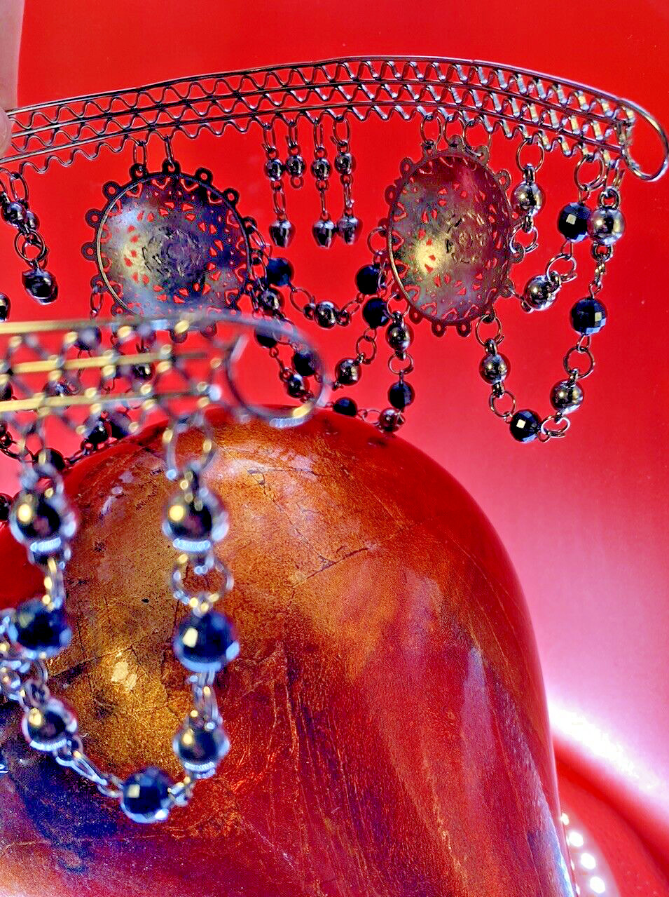 Indian Beaded Crown Vintage Art Piece Draped Beads "Anushka" Be Queen.