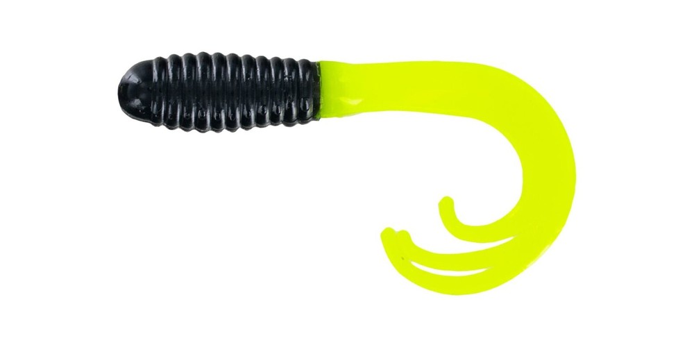 Big Bite Baits 2 inch Triple Tip Grub Black/Opaque Chart 10 Per Pack