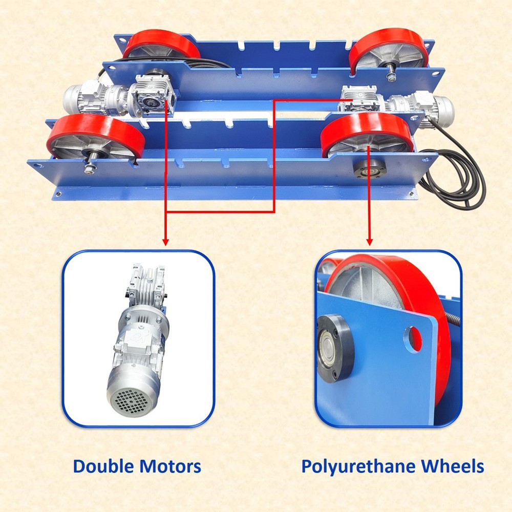 6600LBS Adjustable Welding Turning Rollers 220V Remote Control Dual Motor Drive