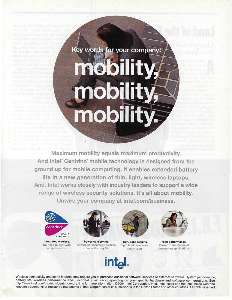 2004 Intel Centrino Mobile Technology Keywords Mobility Retro Print Ad/Poster