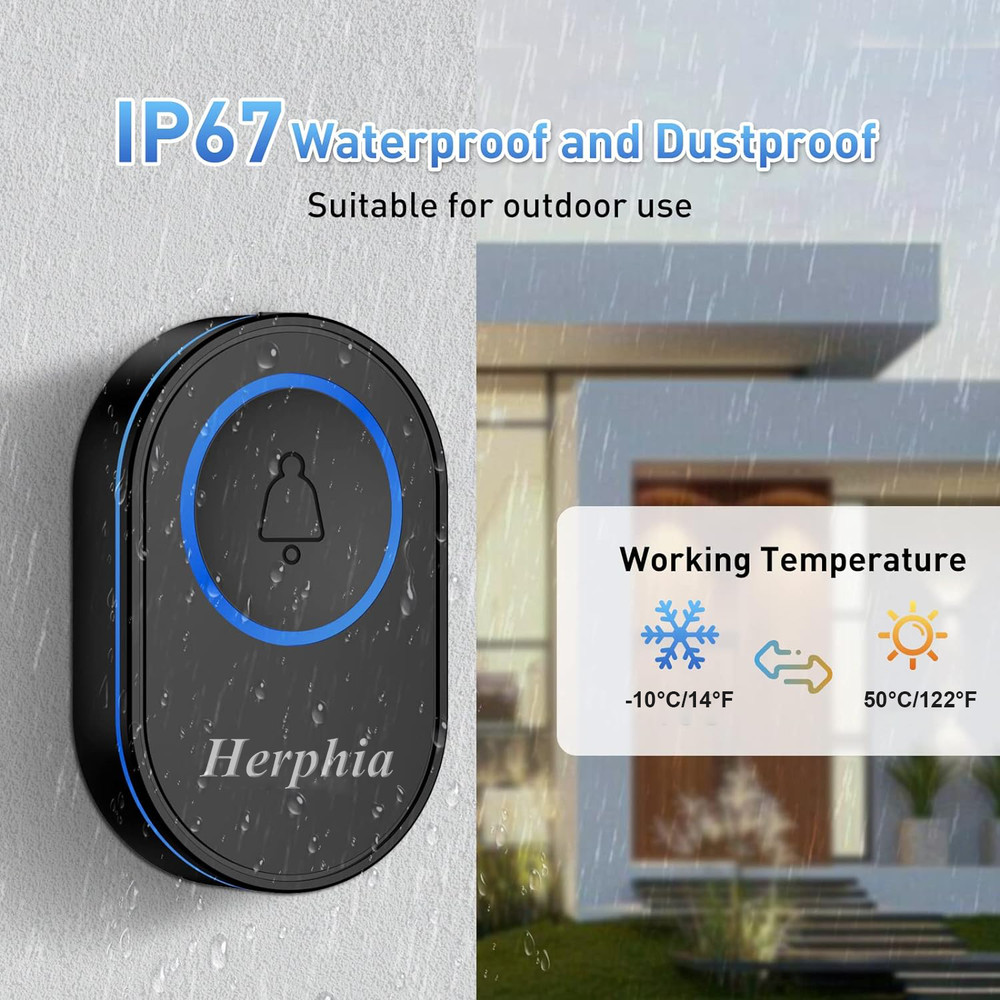 Wireless Doorbell Plug-In LED Light Waterproof Long Range Receiver Door Ring Kit